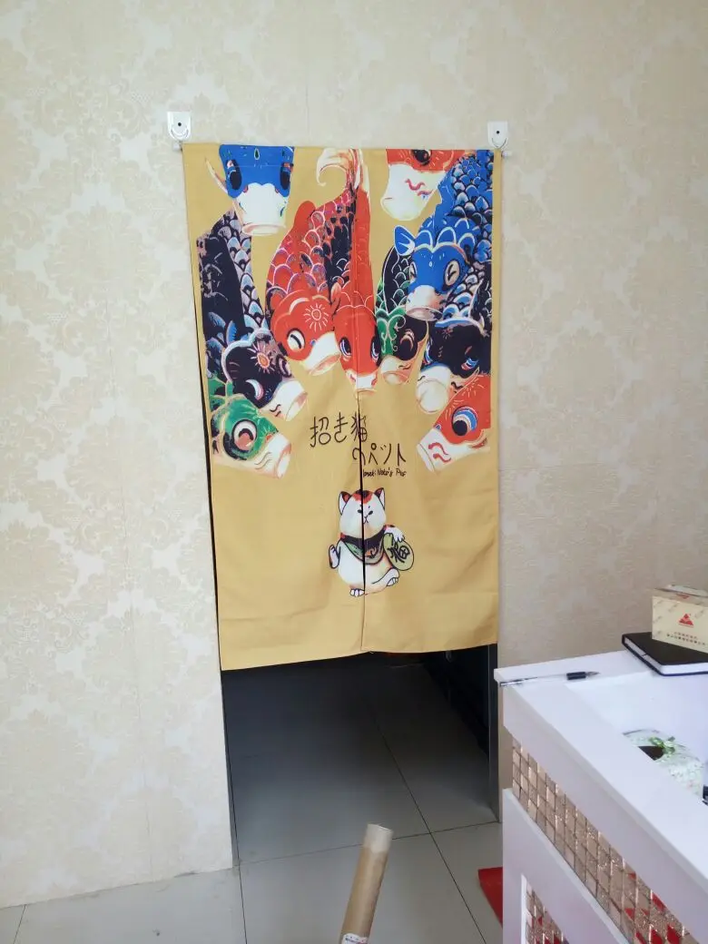 Занавески для дверей с изображением японских рыбок и кошек домашний декор