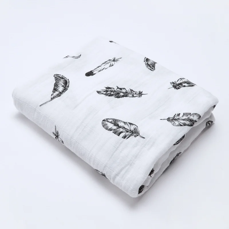 feather Muslinlife хлопковые пеленки для новорожденных, детские одеяла, черно-белое Марлевое банное полотенце 120*120 см - Цвет: feather