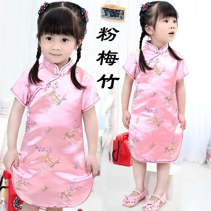 Children Qipao Dresses Plum Baby Girls Clothes Short Sleeve Spring Festival Party Costumes Girl One-Piece Cheongsam | Детская одежда и