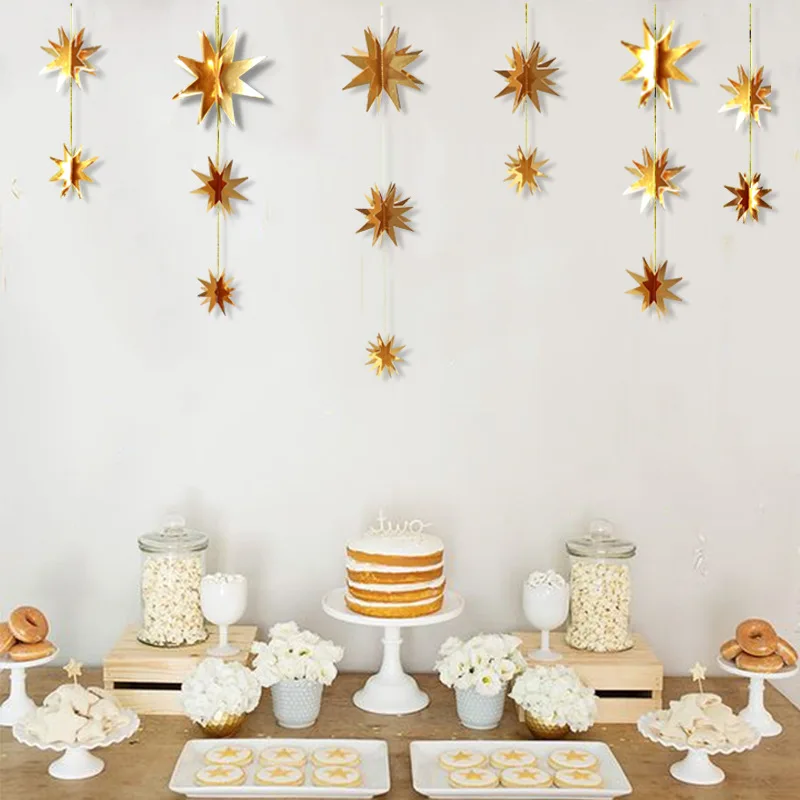 6 больших стереозеркал золотые и серебряные Рождественские звезды украшения