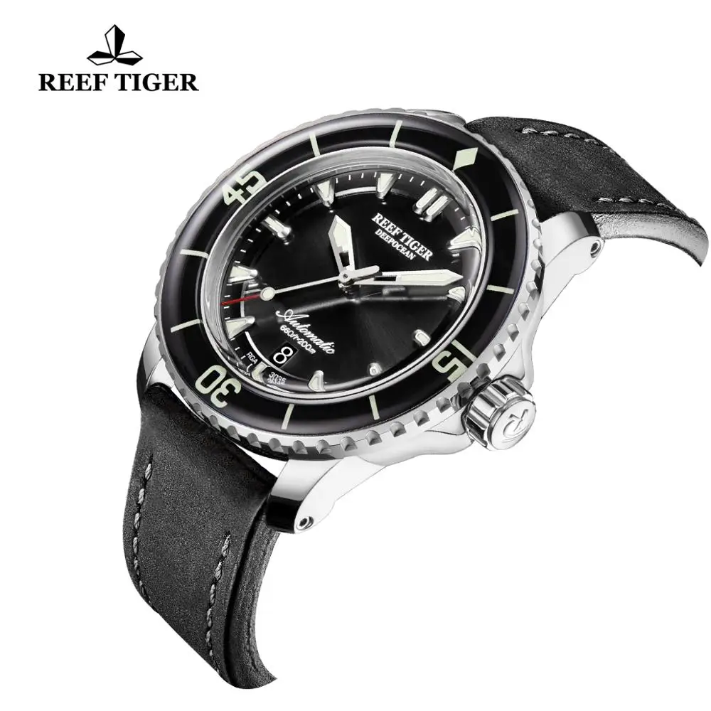Новые спортивные часы Reef Tiger/RT с хронографом и кожаным ремешком, супер светящиеся часы для мужчин RGA3035-BBBC