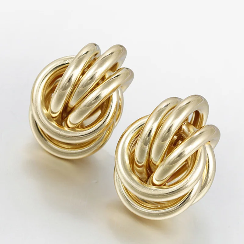 Gold AENSOA, модные массивные серьги, золотые, серебряные, геометрические серьги для женщин, большие серьги-гвоздики, современные ювелирные изделия, вечерние, подарок - Окраска металла: Gold