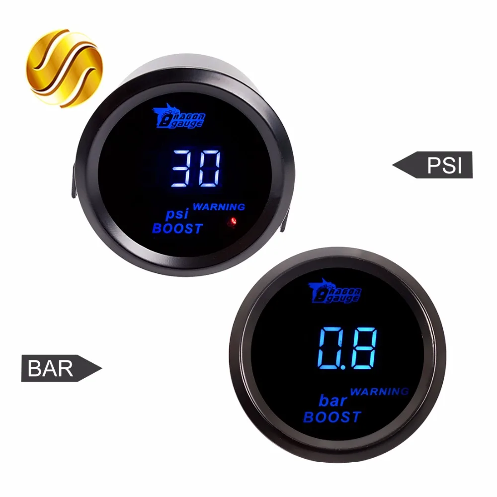 Dragon автомобильный измерительный прибор " 52 мм PSI/BAR Turbo Boost Gauge автомобильный измеритель автоматический синий светодиодный цифровой дисплей черный обод корпус для 12 В