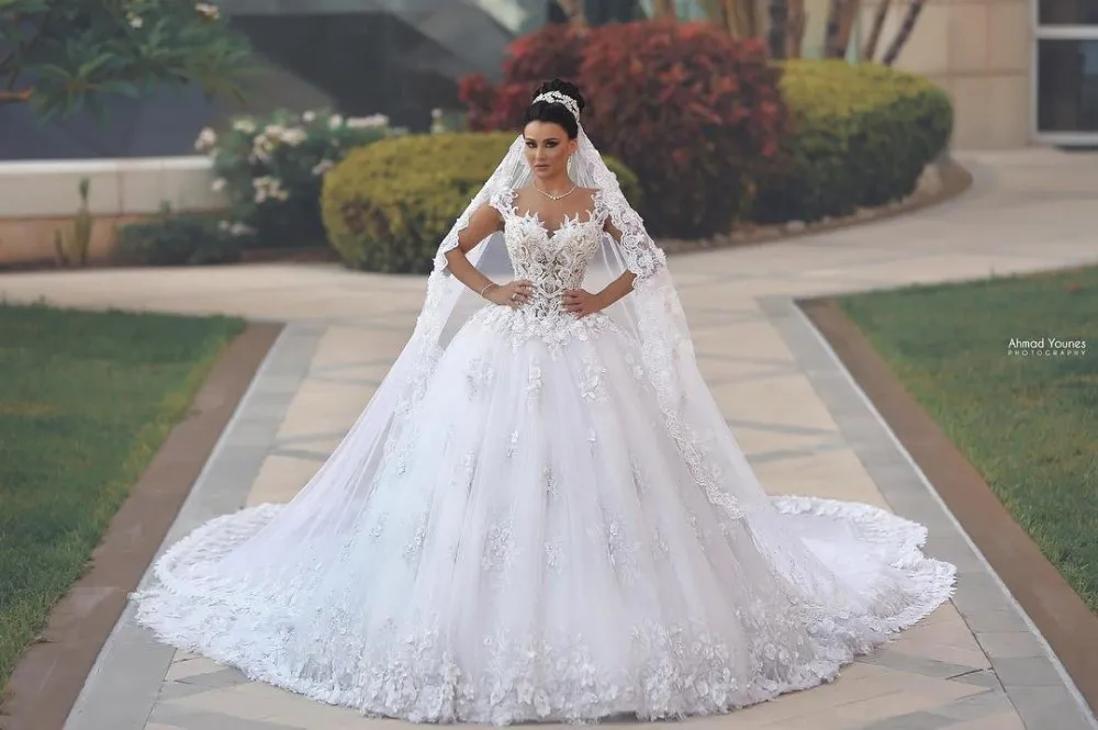 Кружевное мусульманское свадебное платье Vestido De Noiva бальное с фатиновой