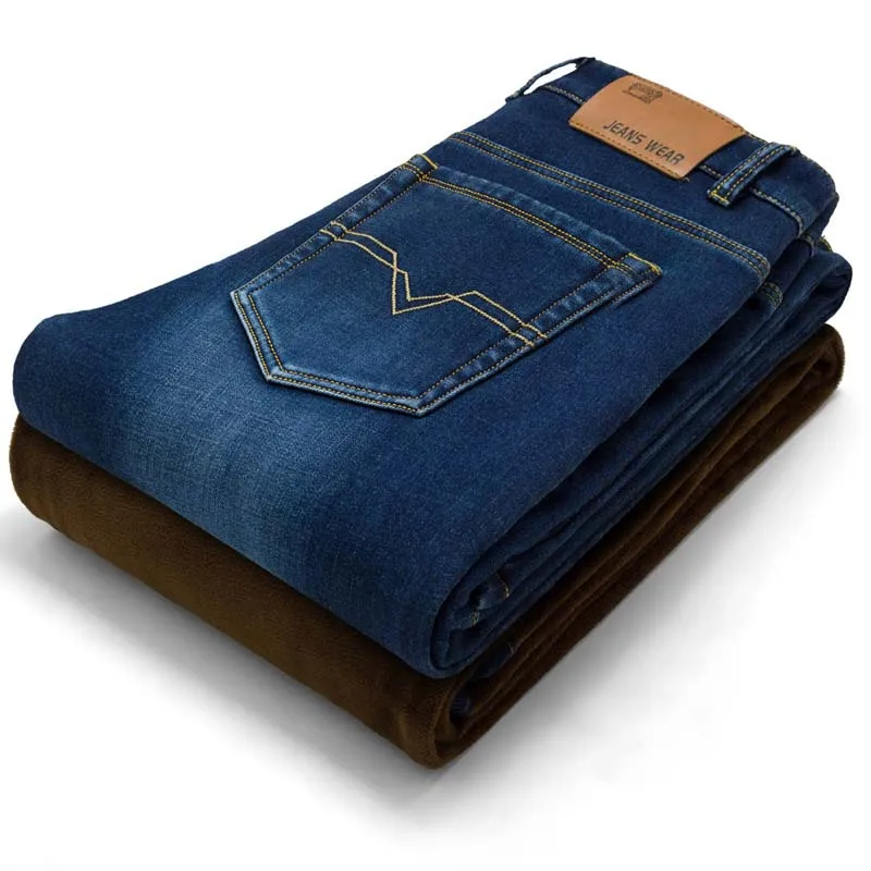 Plus Velvet Thermal Male Jeans Winter Thickening Mens Clothing Black Long Trousers Business Man Denim Fleece | Мужская одежда