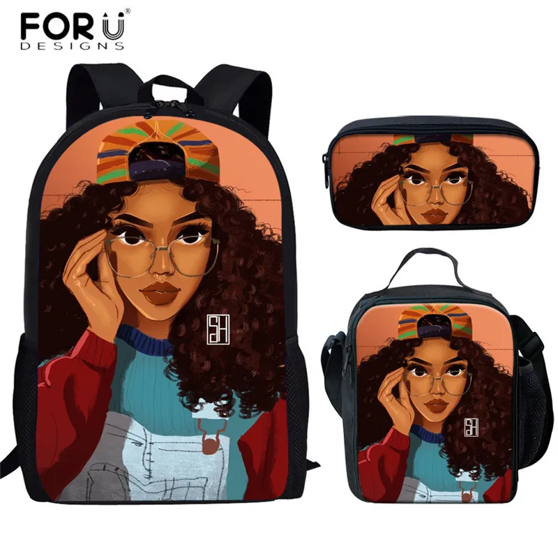 FORUDESIGNS/Модные женские школьные сумки афро Леди Девушка Африка Красота принцесса печать 3 шт. Школьный Рюкзак Прочный Школьный Рюкзак - Цвет: HMG1027CGK