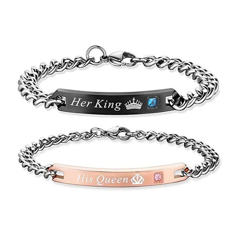 1 шт. Лидер продаж ее King His queen пара Браслеты с Crytal камень любовник Корона Шарм для