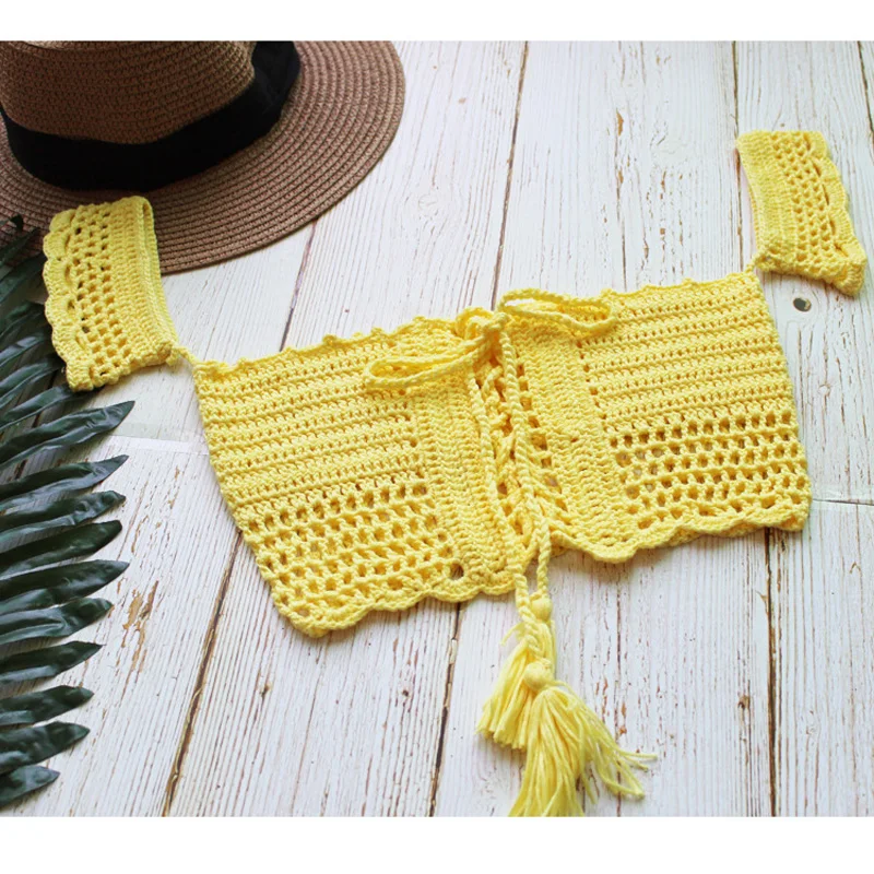 Новый вязаный сексуальный пляжный стиль Женский комплект с вырезом лодочкой