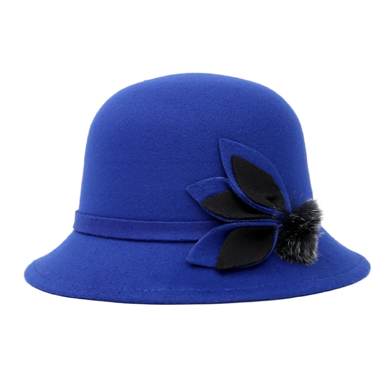 

HT1233 Vintage Retro Women Wool Felt Hats with Handmade Leaf Solid Autumn Winter Female Bowler Cloche Hats Lady New Church Hats