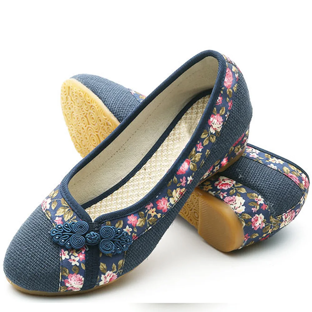 2021 New Women Red Flats Old Beijing Linen Single Shoes Chinese Wedding Bride Embroidery Shoes For Cheongsam Sapato Feminino