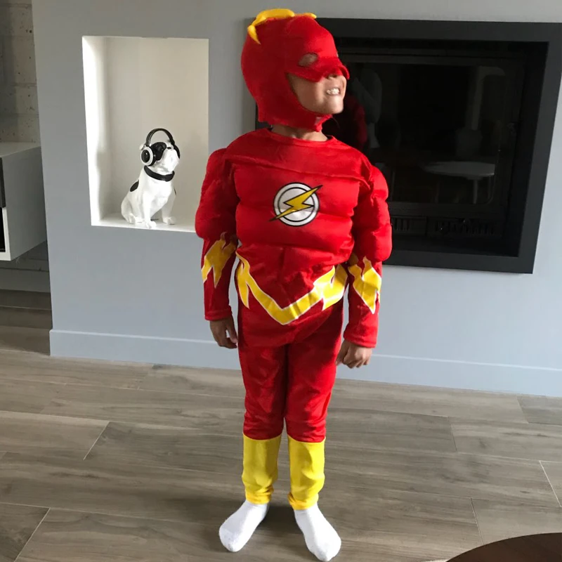 

3pcs The flash Muscle Cosplay kids costumes DC comic Superhero fancy dress fantasia halloween disfraces for child boy's clothing