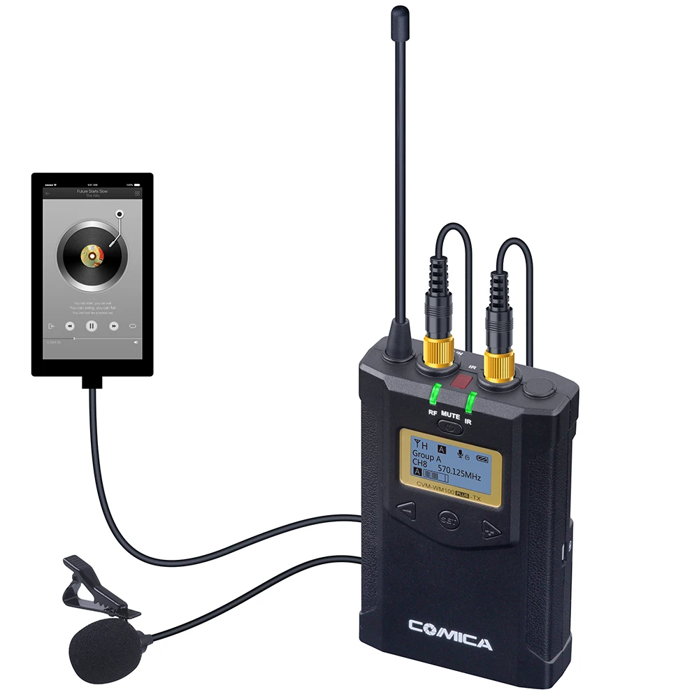 CoMica CVM-WM100 PLUS UHF 48-Channels Mono/Stereo Real-Time Monitoring Wireless Microphone with Dual-Transmitter and One Receive |