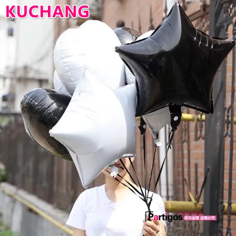 

5pcs/lot 18inch Black White Star Heart Foil Balloons Anniversary Wedding Birthday Party Helium Globos Decoration Supplies Balls