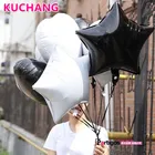 5 шт.лот 18-дюймовые черно-белые шары из фольги в форме сердца со звездами, праздничные гелиевые шары на годовщину, свадьбу, день рождения, украшения