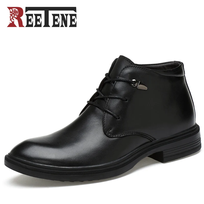 REETENE/модные мужские ботинки; мужские ботинки из натуральной кожи и бархата; зимние ботинки на меху; осенние мужские ботильоны; большие размеры 36-48