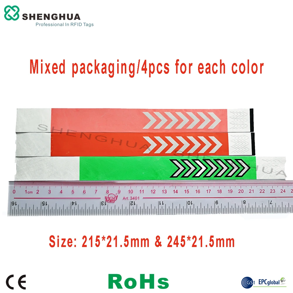 

12pcs/pack Festival One Use Off RFID Wristband Label Sticker TyvekColor Mixed with Smart Alien H3 Chip ISO 18000-6C EPC GEN2