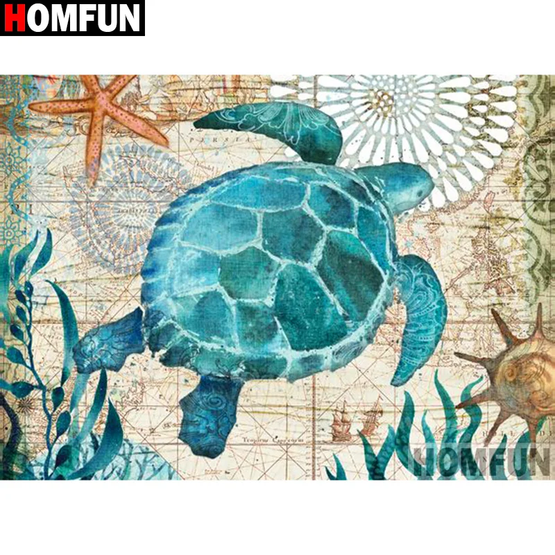 Алмазная 5d-картина HOMFUN Черепаха и морская звезда вышивка крестиком с полными