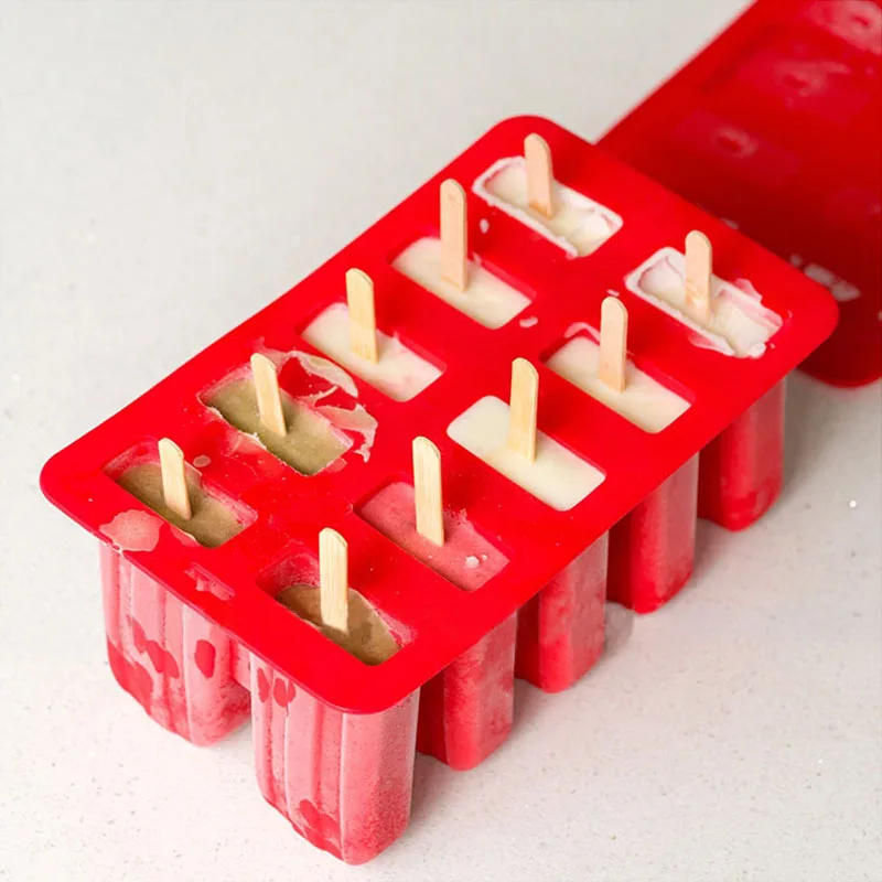 

10 cavity Classic Popsicle Mold with Lid Retro Ice Cream Cube Mould Gift with 12pcs Popsicle Sticks Kitchen Tools