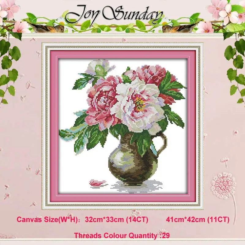 The peony vase (4) Пион Лилия тюльпан цветок мака розы Счетный 11CT 14CT Набор для вышивания крестиком DIY DMC Набор для вышивания крестиком рукоделие домашний декор - Цвет: The peony vase (4)
