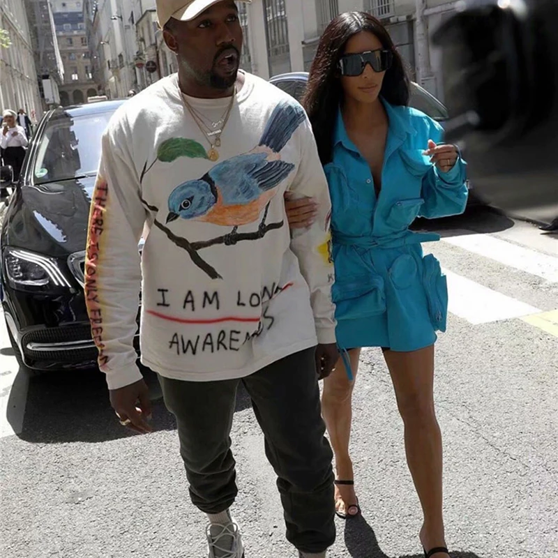 Kanye винтажные городская уличная Спортивные штаны серые Greem тренировочные штаны цвета хаки Брюки мужские и женские Кардашьян такие же Свободные повседневные брюки