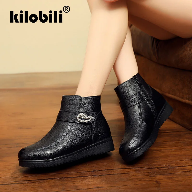 Kilobili/2019 г. зимние женские ботинки из коровьей кожи повседневные шерстяные