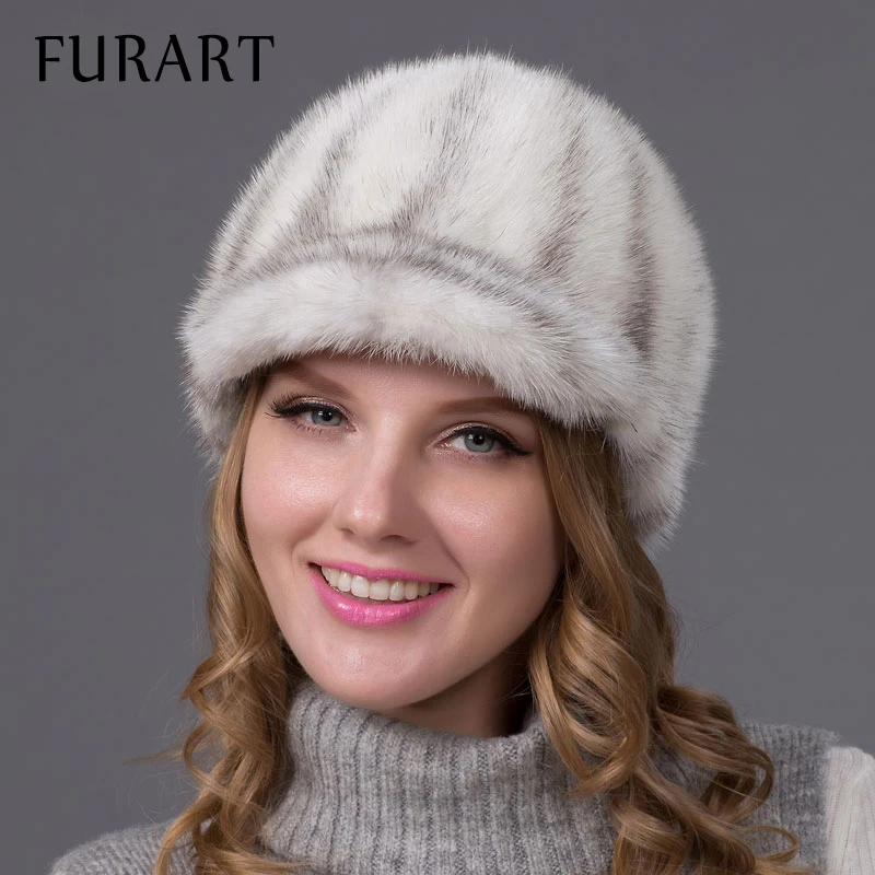 Натуральная зима норки Мех животных шляпа Кепки в Женская одежда головной убор
