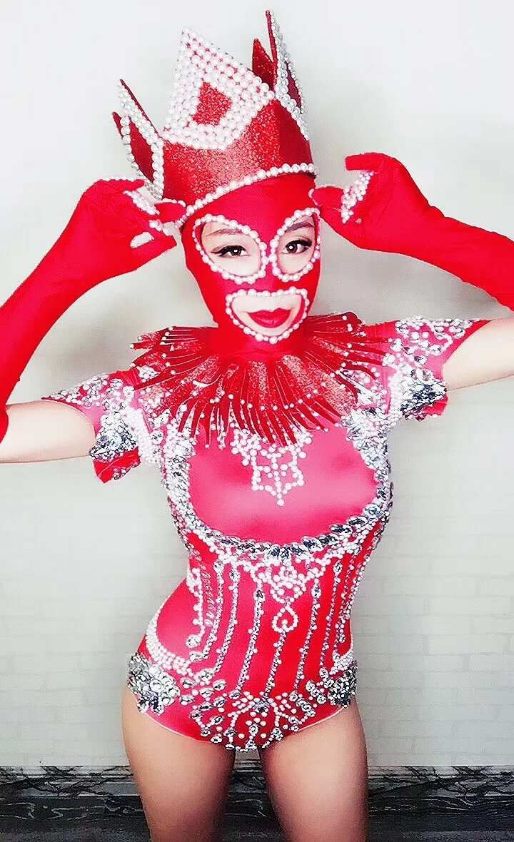 Hollow Bling Crystals Bodysuit Diamonds Sparkly Headpiece Outfit Sexy Stage Performance Women Costume Singer Birthday Wear