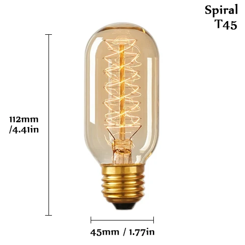 T45 spirai 220V 4 шт./лот Эдисон лампы E27 220 В 40 Вт ST64 A19 T45 G80 G95 G125 накаливания свет лампы светильник ing ретро Edison LED светильник лампочка - Цвет: T45 spirai 220V
