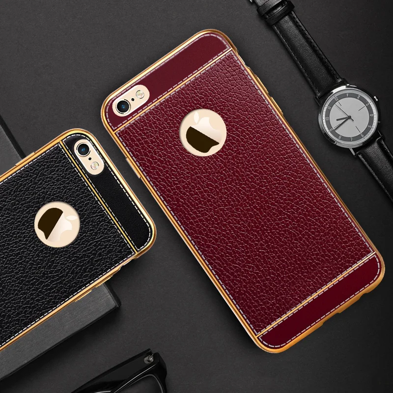 HIXANN Litchi grain luxury Plating TPU silicone mobile phone case For iphone 6 6s plus 7 Frame clear cover iphone6 |