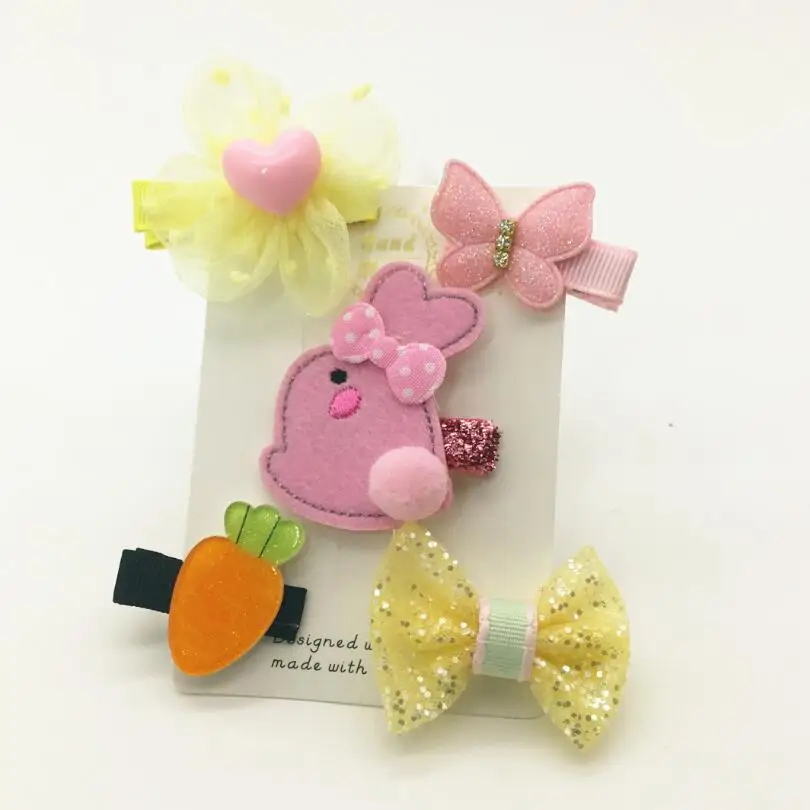 pink rabbit 5 шт. набор аксессуаров для волос для девочек серая корона заколка для волос с кроликом блестящая большая бабочка Звезда шпилька детская заколка головной убор - Цвет: pink rabbit