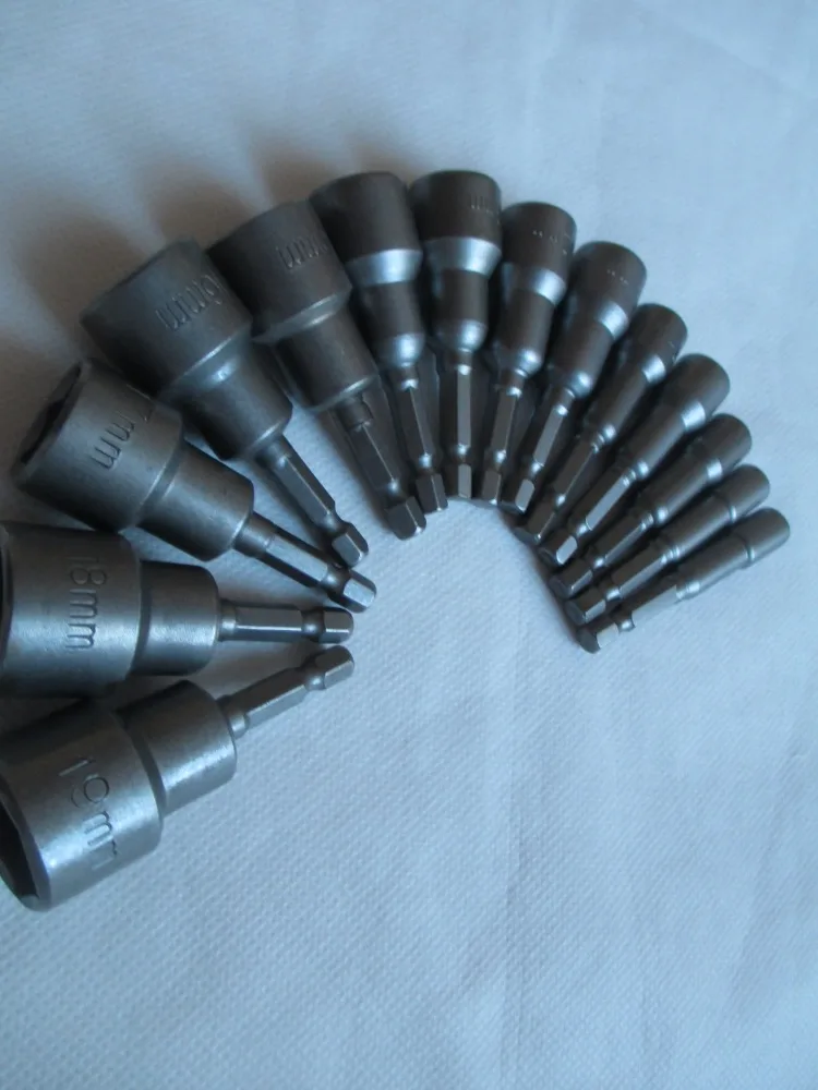 14pcs 6mm~19mm Professional Magnetic Nut Driver Set Metric Socket 1/4" Hex Shank Impact Drill Bit Adapter For Power Tools