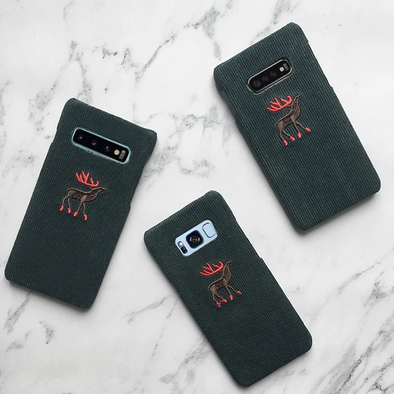 Мультяшный Рождественский чехол с вышивкой оленя для Samsung Galaxy S10 S8 Plus Lite тканевая