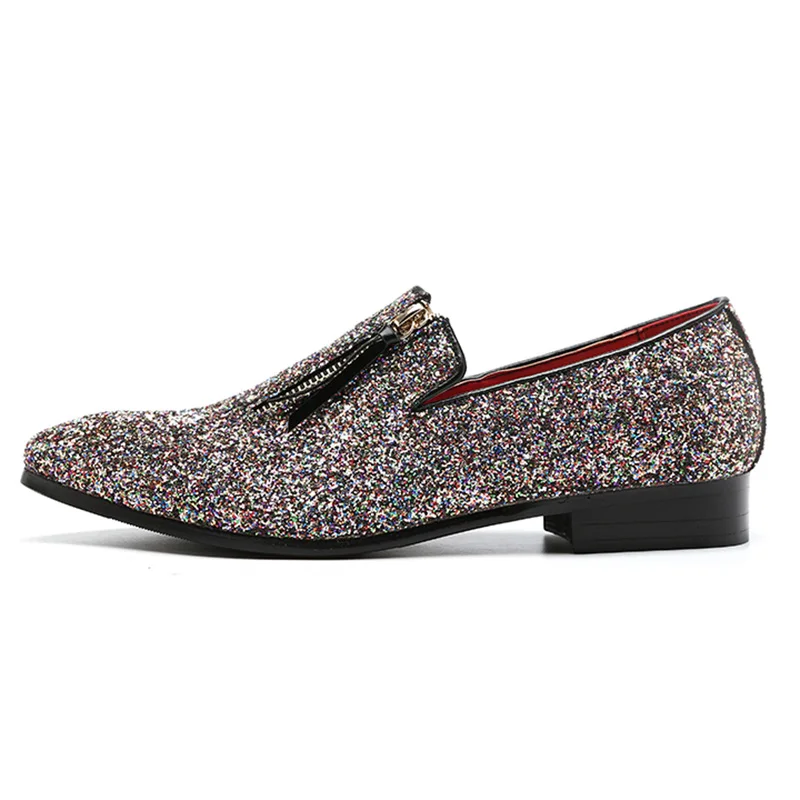 Silver loafer Misalwa Для мужчин; блестящее платье лоферы на молнии Классическая обувь для вечеринки, свадебные туфли черный, серебристый цвет модный Мужские Мокасины плюс Размеры Обувь для танцев - Цвет: Silver loafer