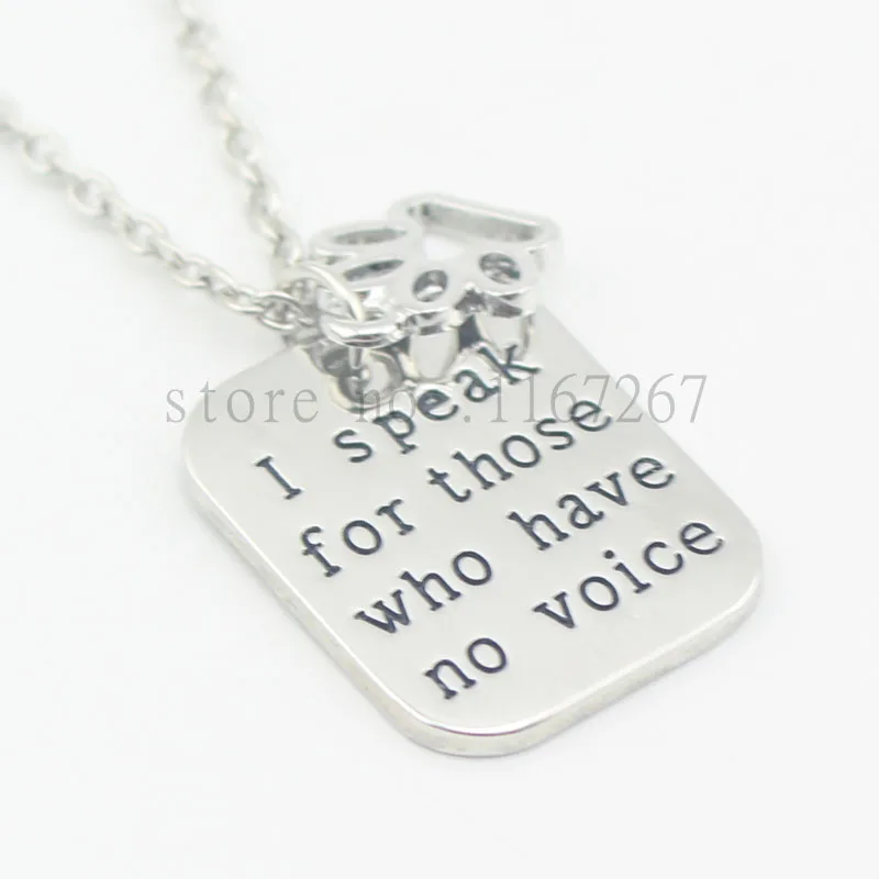 2016 ручная печать я говорить для тех у кого нет голоса ожерелье с принтом лап