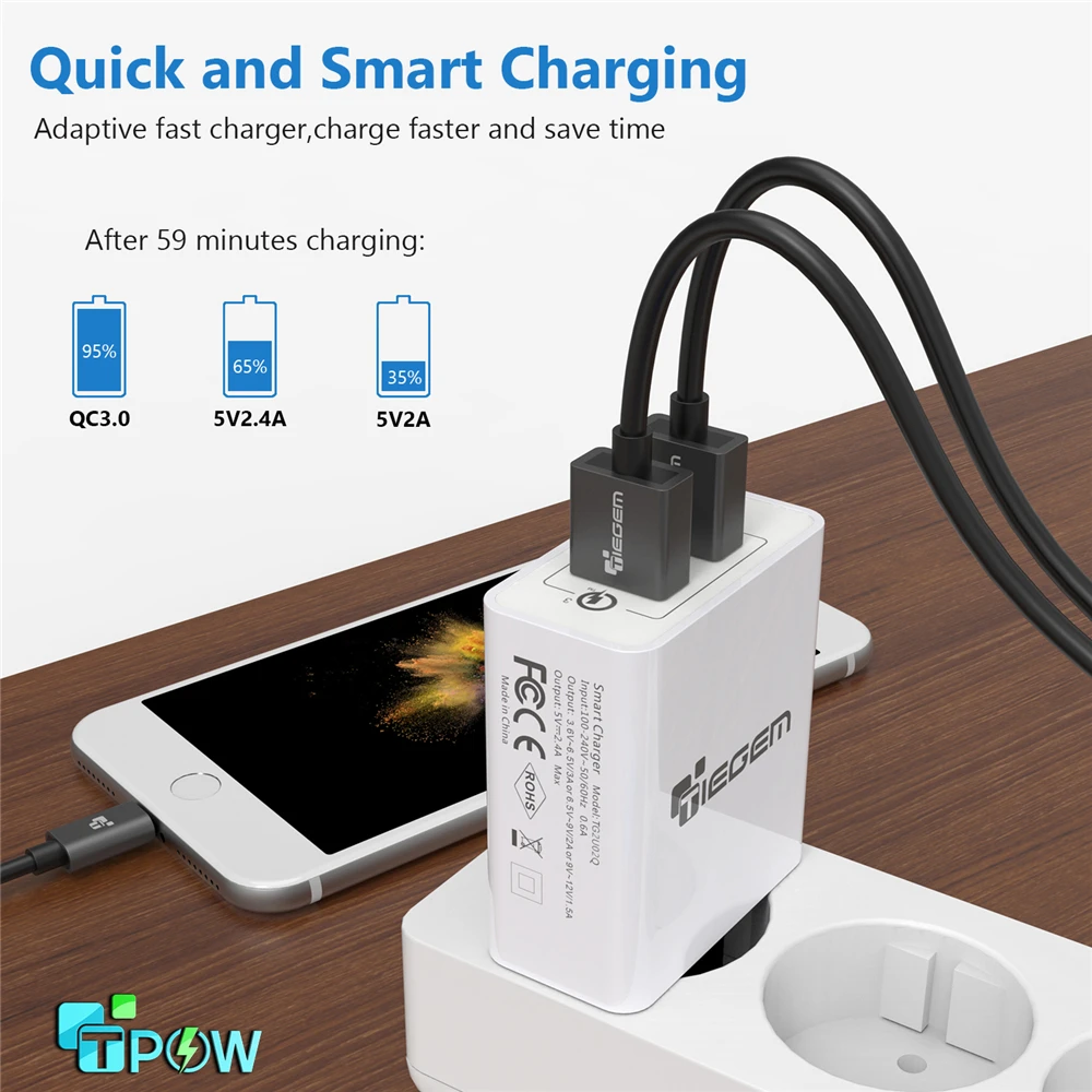 Сетевое зарядное устройство TIEGEM 30 Вт Quick Charge 3 0 USB адаптер вилка стандарта ЕС и США