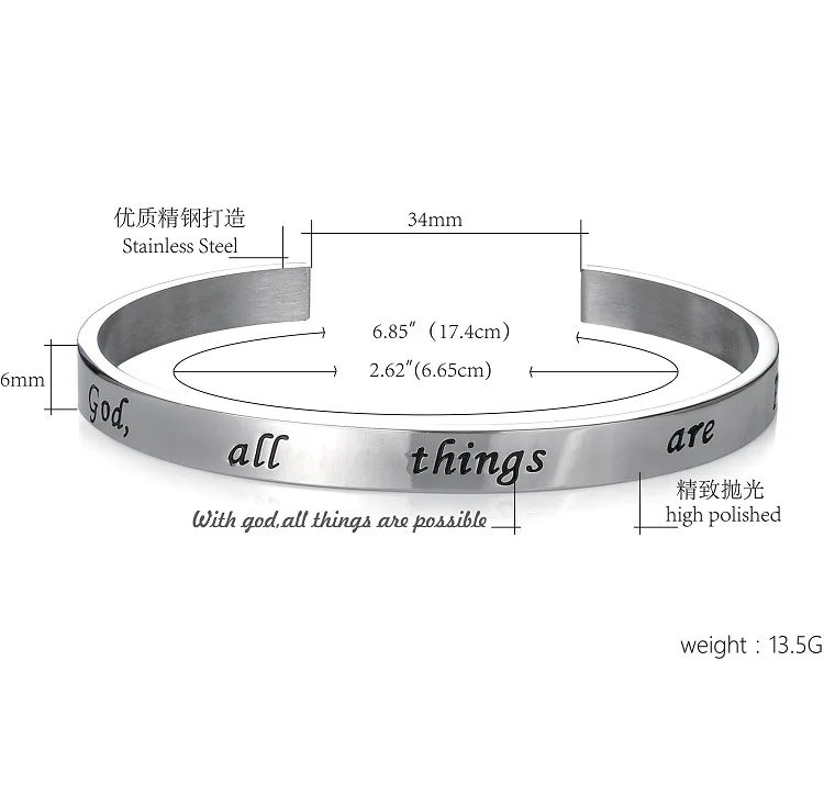 Розовое золото нержавеющая сталь мантра браслет вдохновение тисненым на