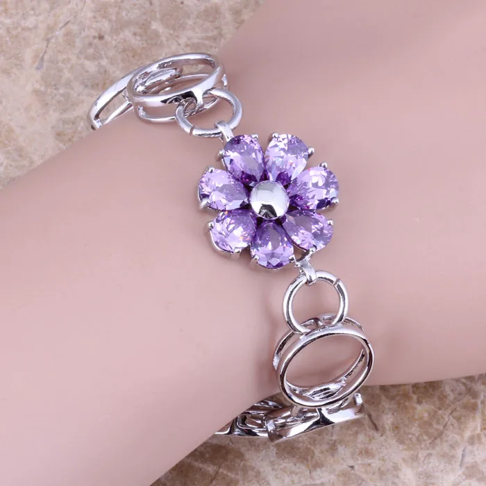 Браслет-цепочка с уникальным цветком и фиолетовым фианитом 7 5 дюйма | Украшения