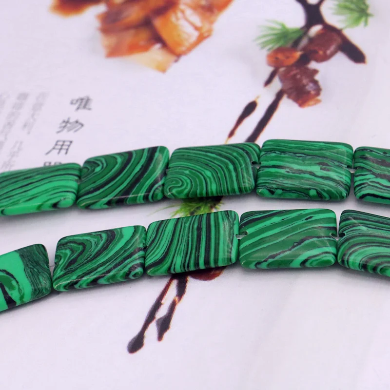 

Rectangle shape Green malachite loose beads 13x18mm 15inches stripe stone women jewelry making design gifts wholesale and retail