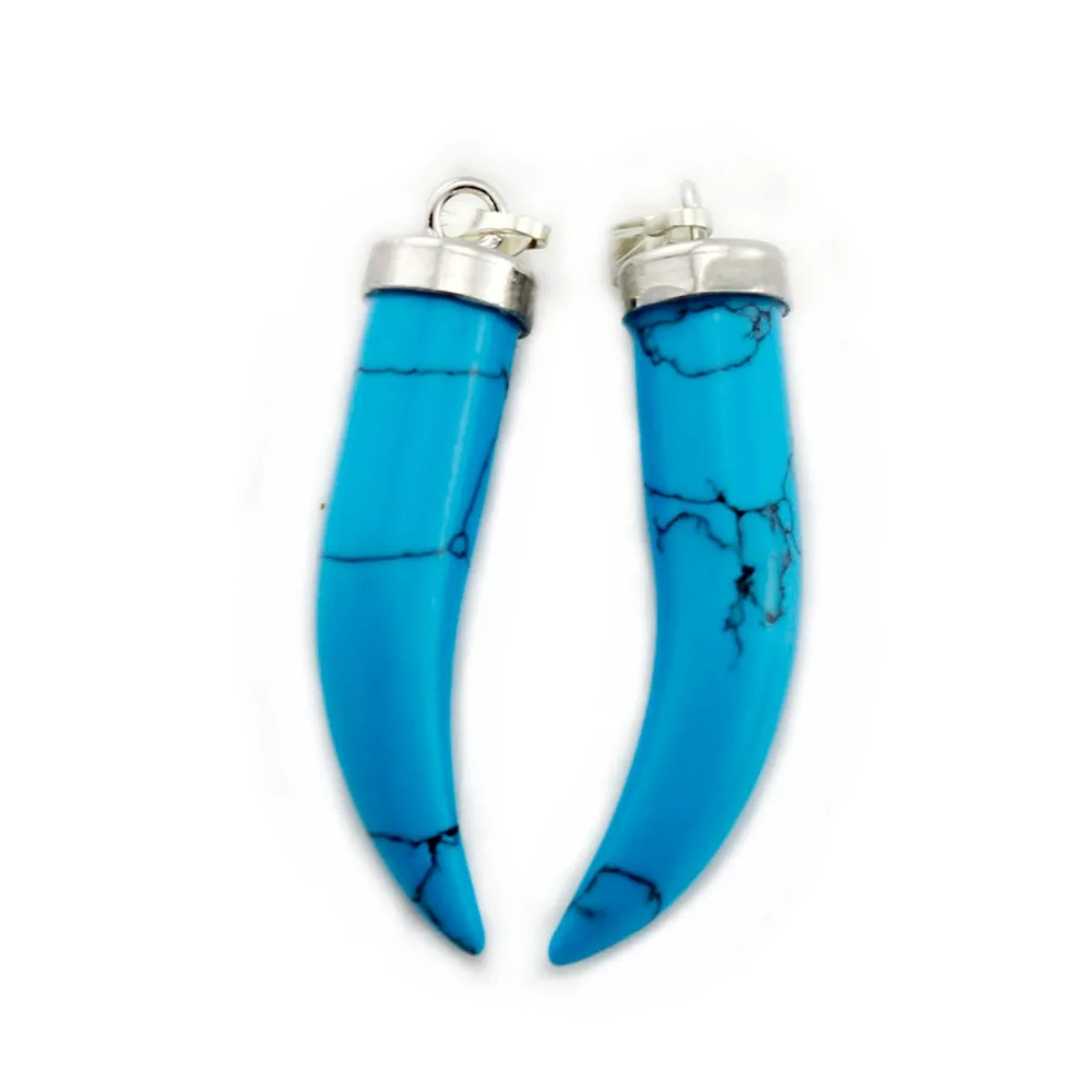 Рожок в виде бивня зубная чакра лечебная подвеска кристалл (синяя бирюза)|pendant