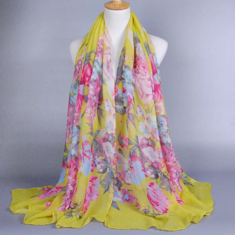 Оптовая женщин printe цветочный мода популярные долго вискоза вуаль wrap хлопок