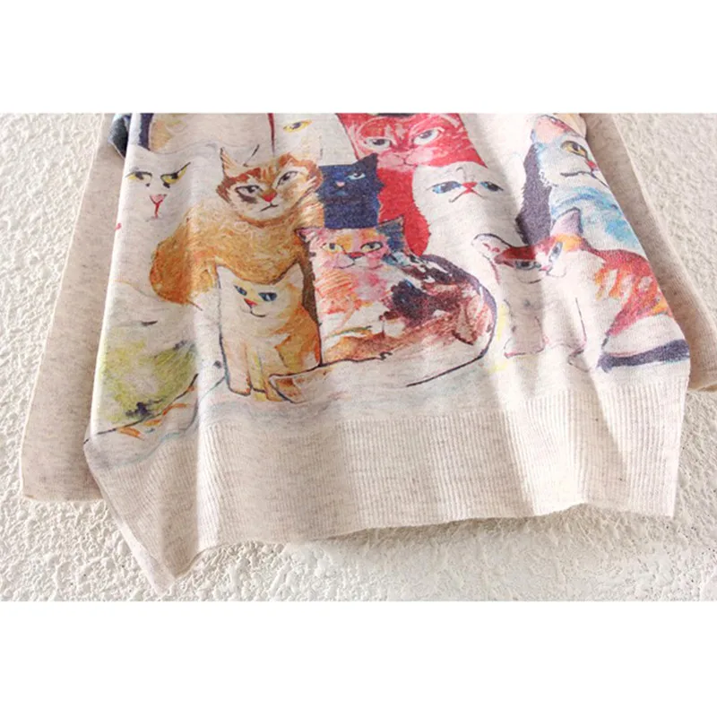 Qiukichonson womens sweaters 2018 spring autumn European Style Casual Cute Cats Print Ladies Knitted Pullover Jumpers Plus Size | Женская