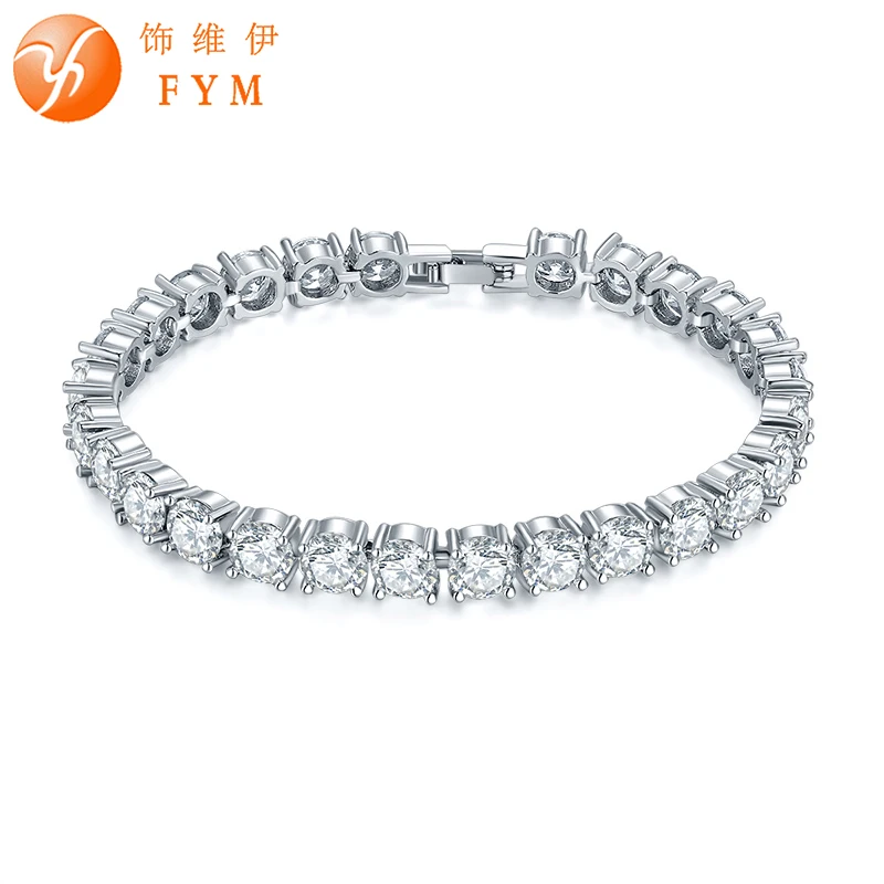 

FYM 7 Colors Luxury Silver color Chain Link Bracelet & Bangle for Women Ladies Round Shining AAA Cubic Zircon Crystal Jewelry