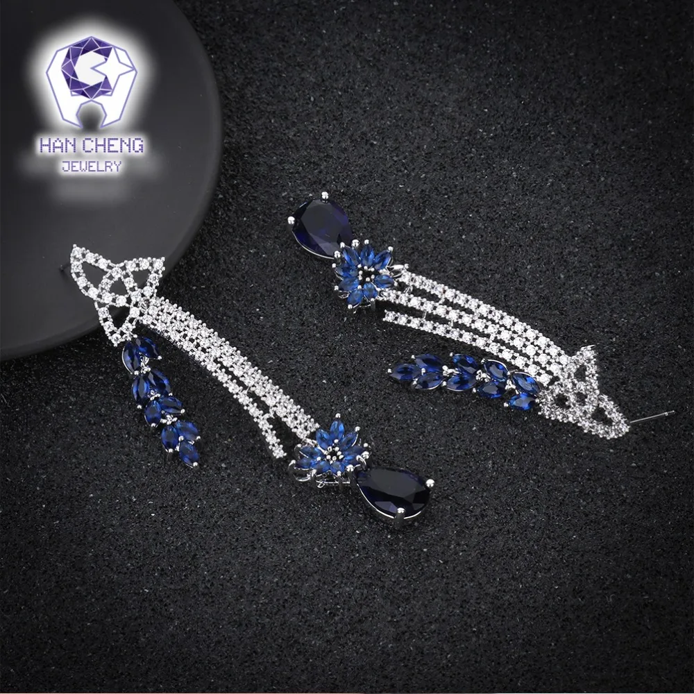 HanCheng New Luxury Tassel Dangle Hanging Long Zircon Gem Stone Pendant Drop Earrings For Women Jewelry brincos bijoux | Украшения и