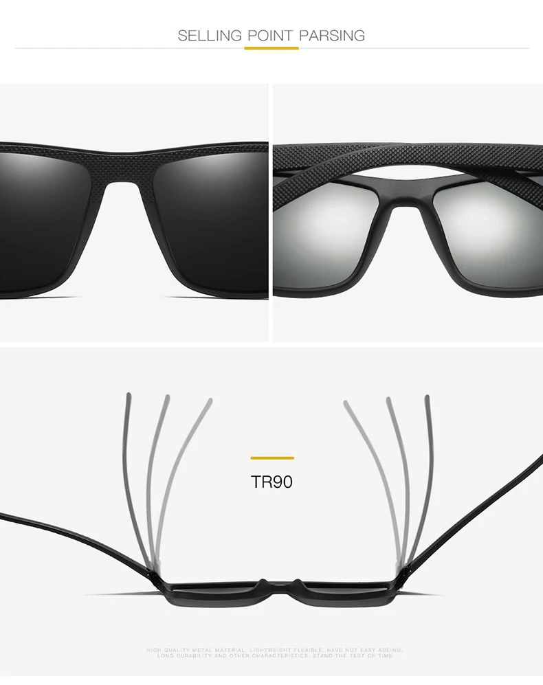 HBK трендовые поляризованные солнцезащитные очки для мужчин TR90 Небьющийся легкий вес квадратный вождения солнцезащитные очки мужские модные аксессуары UV400