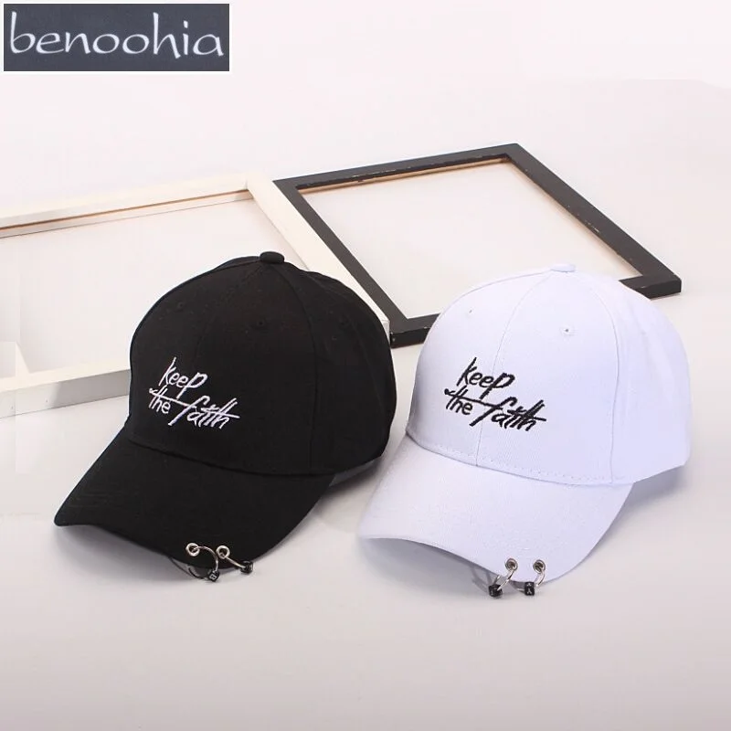 

Kids Adult Hip Hop Baseball Cap With Metal Iron Ring Letter Korea Punk Solid Snapback Hat Casual Cotton Sport Casquette Gorras