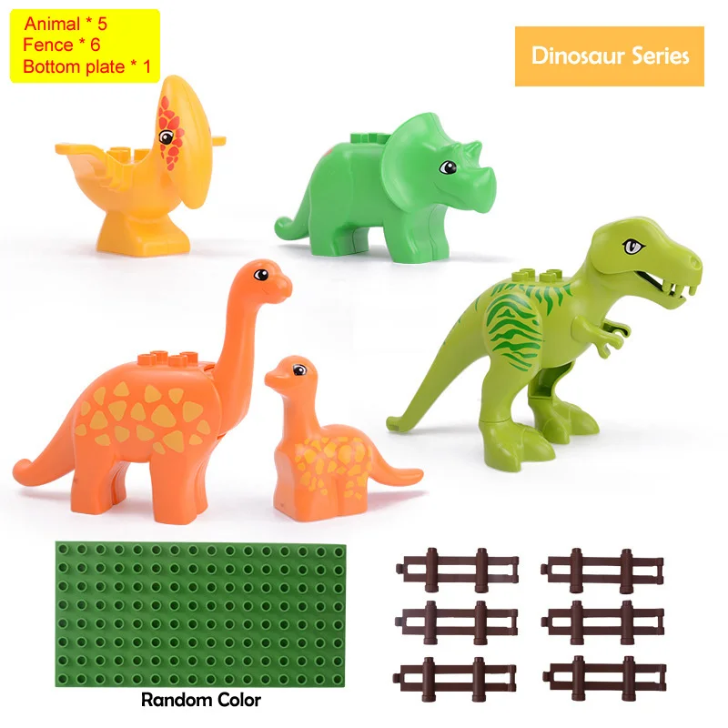 Dinosaur Series Животные блоки совместимы Duploed большие строительные блоки для детей Кирпичи с Опорной пластиной забор зоопарк крокодил, динозавр игрушечные фигурки - Цвет: Dinosaur Series
