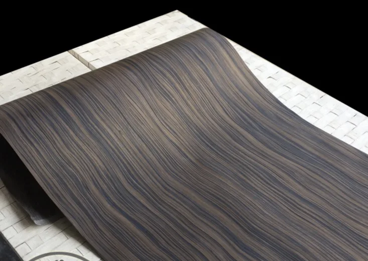 

1Pieces L:2.5Meters Width:55cm Thickness:0.25mm Technology Wave Pattern Macassar Ebony Wood Veneer(back Nonwoven fabric)