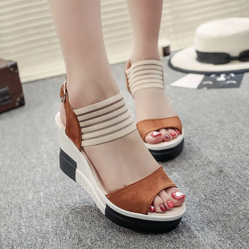 

Fashion Women Wedge Sandals Roman Buckle Strap Waterproof Platform Super High Heel Women Shoes Summer Sandals Mixed Colors Shoe