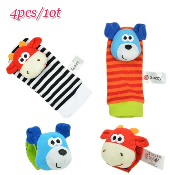 4pcs DogSet Детские игрушки-погремушки игрушки животные носки ремешок на запястье с погремушкой для детей Мальчики Девочки Детские носки ошибка ремешок на запястье детские носки - Цвет: 4pcs DogSet
