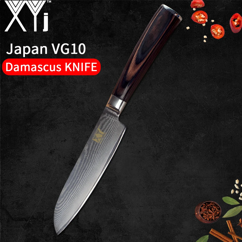 XYj VG10 Core 67 Слои Дамаск Сталь Ножи набор фруктов универсальный нож Santoku разделочные